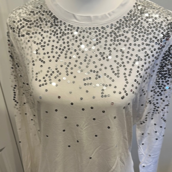 INC International Concepts Silver Sequin Long Sleeve Top - Picture 2 of 4